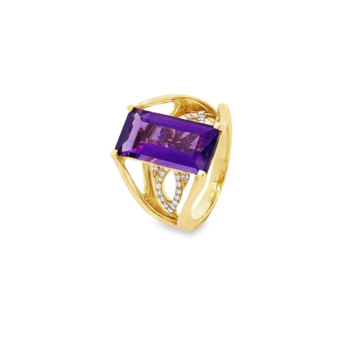 Ring - 14 karat Gulguld -  5.96ct. tw. Ametyst - Diamant - Ametyst diamant