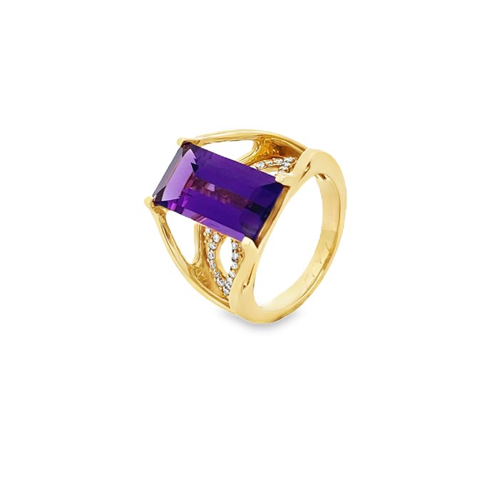 Ring - 14 karat Gulguld -  5.96ct. tw. Ametyst - Diamant - Ametyst diamant