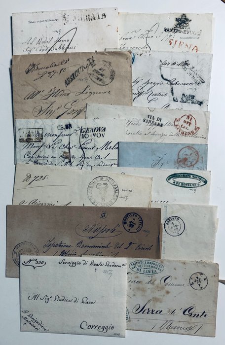 Italien  - Italia 1830/1870 lotto 13 lettere molte disinfezioni annulli diversi via mare