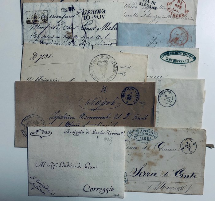 Italien  - Italia 1830/1870 lotto 13 lettere molte disinfezioni annulli diversi via mare