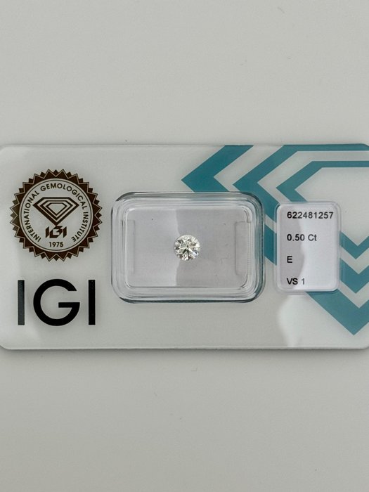 1 pcs Diamant  (Natur)  - 050 ct - Rund - E - VS1 - International Gemological Institute (IGI)