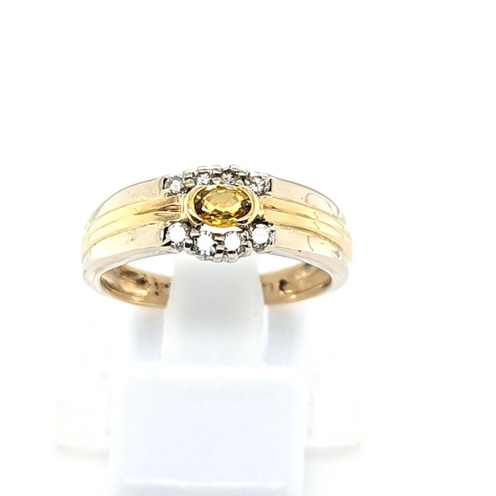 Ring - 18 kraat Gulguld, Hvidguld -  0.30ct. tw. Citrin - Diamant - Unik Bandring RS 55