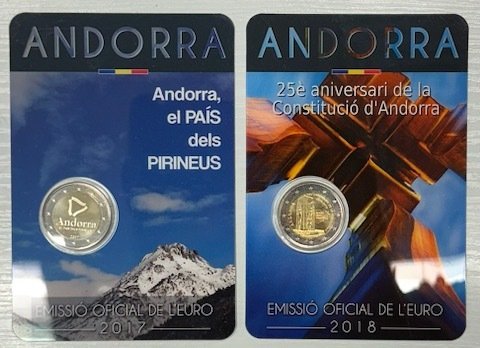 Andorra. 2 Euro 2017/2018 "Pays Pyrénéen" + "Constitution" (2 monnaies)  (Ingen mindstepris)