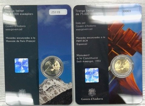 Andorra. 2 Euro 2017/2018 "Pays Pyrénéen" + "Constitution" (2 monnaies)  (Ingen mindstepris)