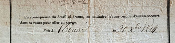 Louis Joseph Lahure -  Général belge de l'Empire - Congé illimité signé pour le Grenadier Mercier - 1ère Démobilisation de la Grande Armée - 1814