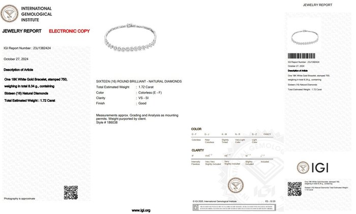 Armbånd - 18 kraat Hvidguld -  1.72ct. tw. Diamant (Natur)