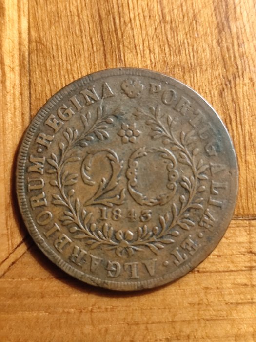 Azores, Portugal. D. Maria II (1834-1853). 5 + 10 + 20 Reis 1843 (3 moedas)  (Ingen mindstepris)