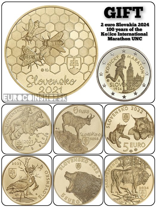 Slovakiet. 2 Euro / 5 Euro 2021/2024 (8 coins)  (Ingen mindstepris)