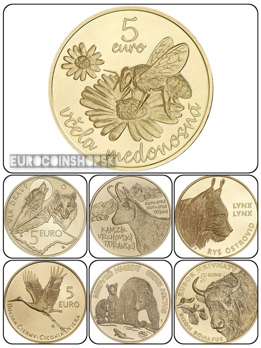 Slovakiet. 2 Euro / 5 Euro 2021/2024 (8 coins)  (Ingen mindstepris)