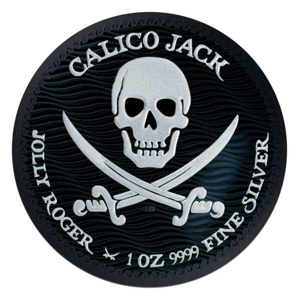 Niue. 2 Dollars 2022 Calico Jack - Jolly Roger Series - Black Platinum, 1 Oz (.999)