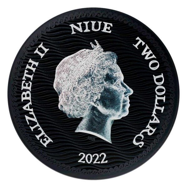 Niue. 2 Dollars 2022 Calico Jack - Jolly Roger Series - Black Platinum, 1 Oz (.999)