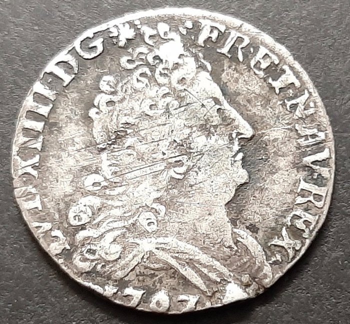 Frankrig Ludvig 14 (1643-1715) 10 Sols aux Insignes 1707-T Nantes  (Ingen mindstepris)