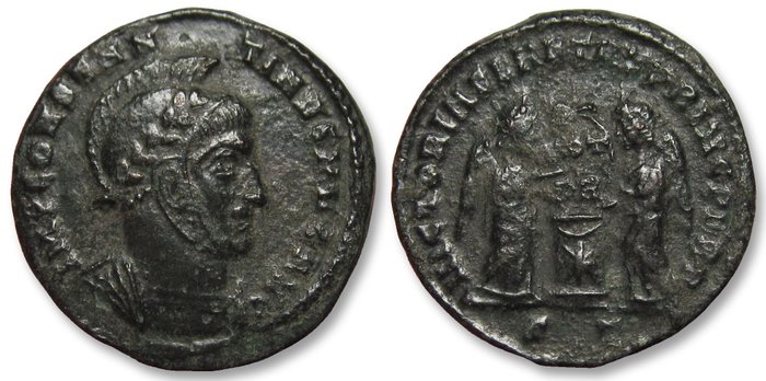 Romarriket Constantine I  Licinius I Follis Group of 2x folles: Alexandria mint (mintmark ALE) + Ticinum (mintmark TT)