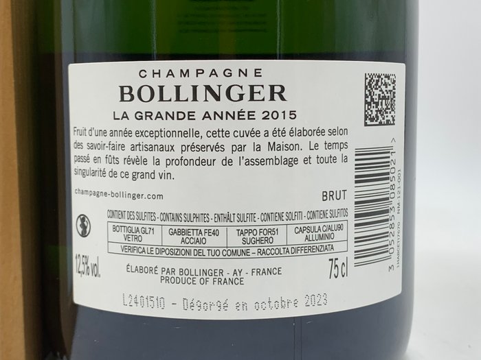 2015 Bollinger, La Grande Année - Champagne Brut - 1 Flaske (0,75L)