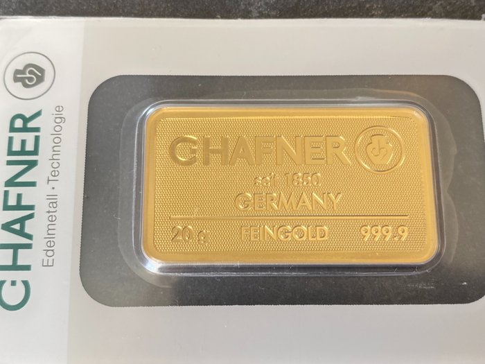 20 gram - Guld 999 - C. Hafner - Deutschland - Goldbarren im Blister CertiCard mit Zertifikat - Forseglet  Med certifikat