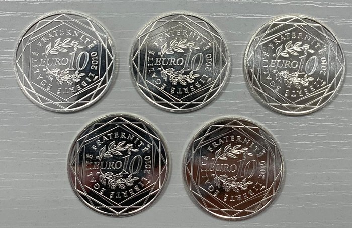 Frankrig. 10 Euro 2010 "Regions" (5 pieces)  (Ingen mindstepris)