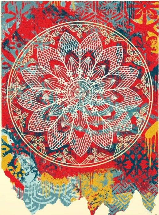 Shepard Fairey (OBEY) (1970) - "Collage Peace Mandala" (Red)