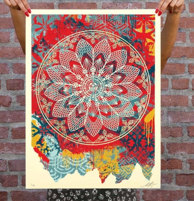 Shepard Fairey (OBEY) (1970) - "Collage Peace Mandala" (Red)