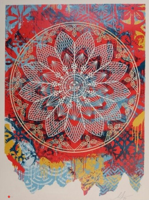 Shepard Fairey (OBEY) (1970) - "Collage Peace Mandala" (Red)