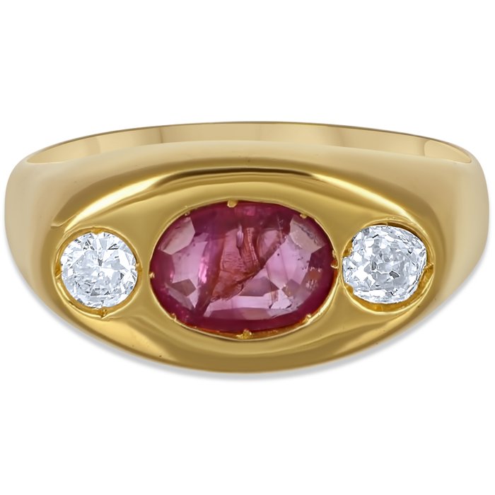 Ring - 18 kraat Gulguld -  0.97ct. tw. Rubin - Diamant