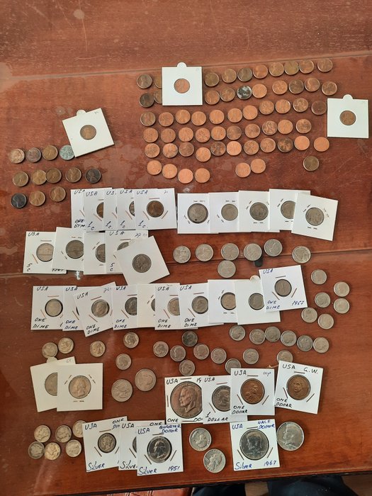 Förenta staterna. A Lot of 154x USA Coins including 13x Silver 1902-2019  (Ingen mindstepris)