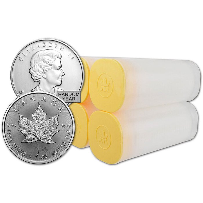 Canada. 100 x 1 oz $5 CAD Silver Maple Leaf Coin BU (Random Years) In Tubes