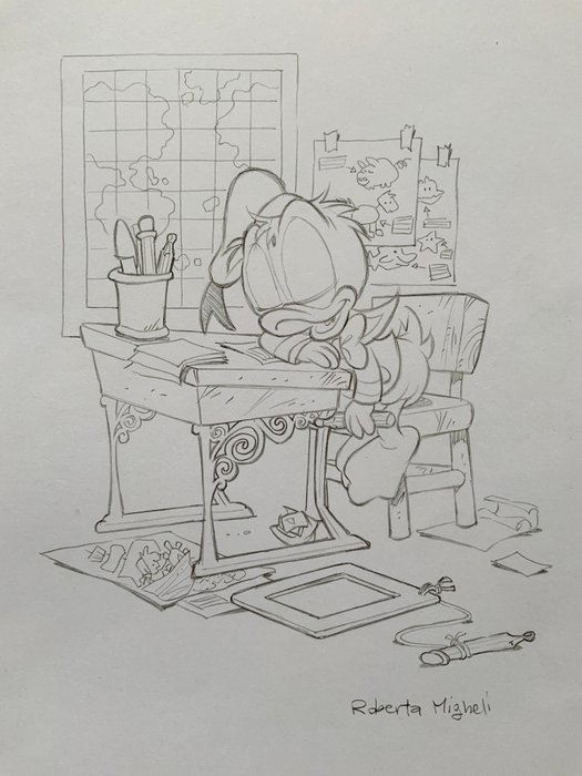 Roberta Migheli - 1 Original drawing - Donald Duck - Paperino Paperotto attento alle lezioni! - 2023