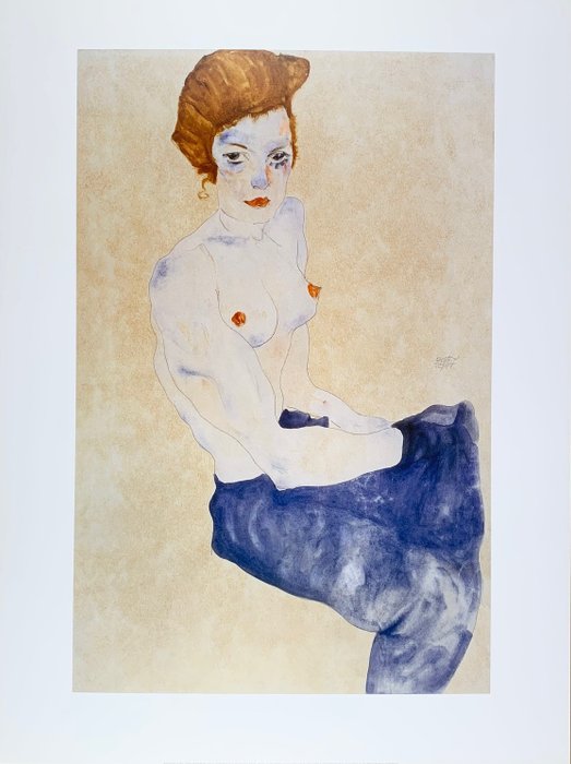 Egon Schiele - Seated blue Nude - Artprint Offsetlithographie - 80 x 60 cm