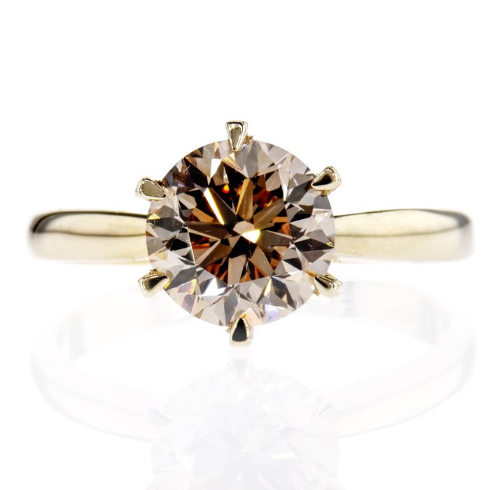 Ingen mindstepris - Forlovelsesring - 14 karat Gulguld -  2.03ct. tw. Diamant (Naturfarvet)