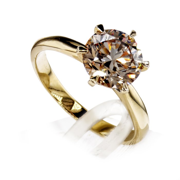 Ingen mindstepris - Forlovelsesring - 14 karat Gulguld -  2.03ct. tw. Diamant (Naturfarvet)