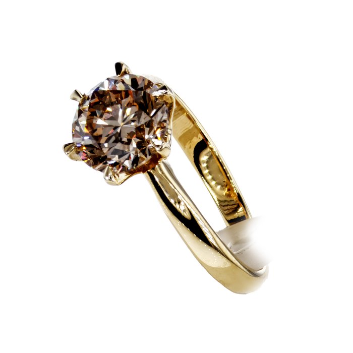 Ingen mindstepris - Forlovelsesring - 14 karat Gulguld -  2.03ct. tw. Diamant (Naturfarvet)