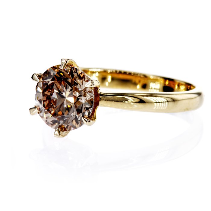 Ingen mindstepris - Forlovelsesring - 14 karat Gulguld -  2.03ct. tw. Diamant (Naturfarvet)