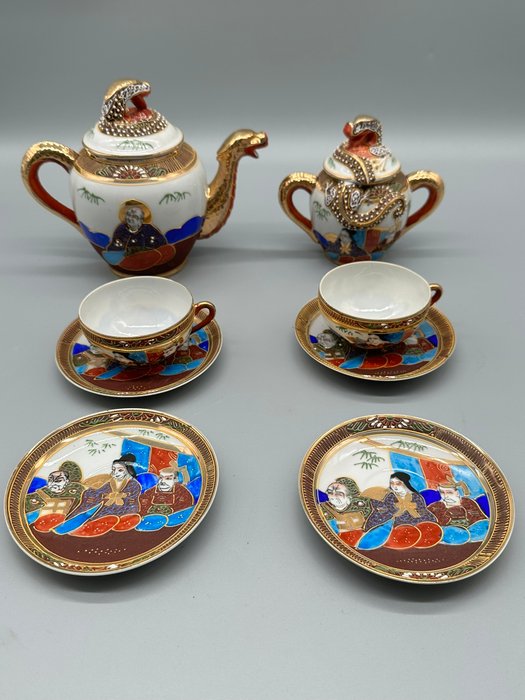 Vintage Japanisches-Set - Handbemalt mit Drachenmotiv - Te service (8) - Porcelæn