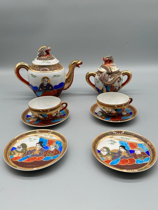 Vintage Japanisches-Set - Handbemalt mit Drachenmotiv - Te service (8) - Porcelæn