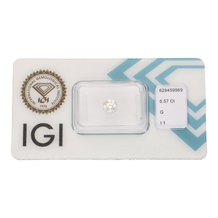 Ingen mindstepris - 1 pcs Diamant  (Natur)  - 0.57 ct - Rund - G - I1 - International Gemological Institute (IGI) - Gammelt europæisk snit