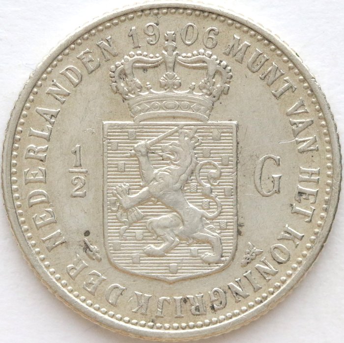 Holland. Wilhelmina (1890-1948). 1/2 Gulden 1906  (Ingen mindstepris)