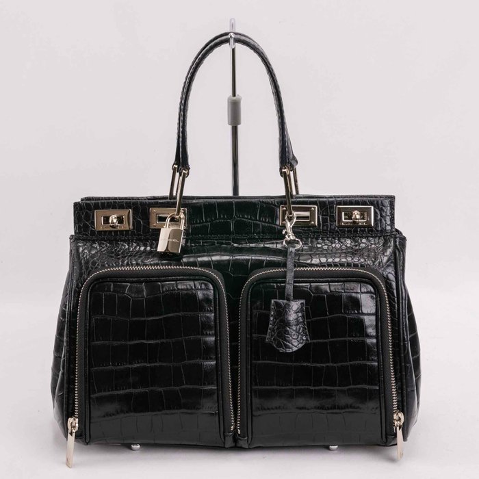 Lancel - Premier Crocodile Embossed Patent Leather Bag - Håndtaske