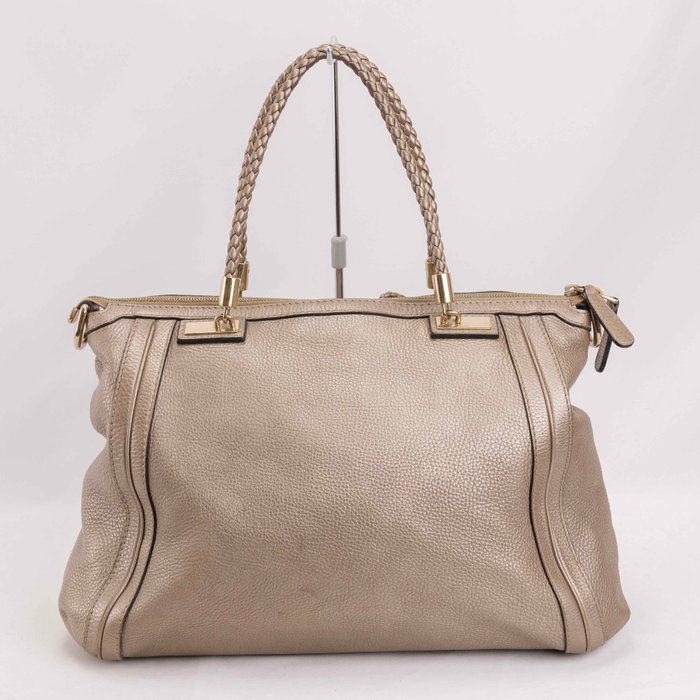 Gucci - Gucci Metallic Gold Grained Leather Bella Tote - Håndtaske