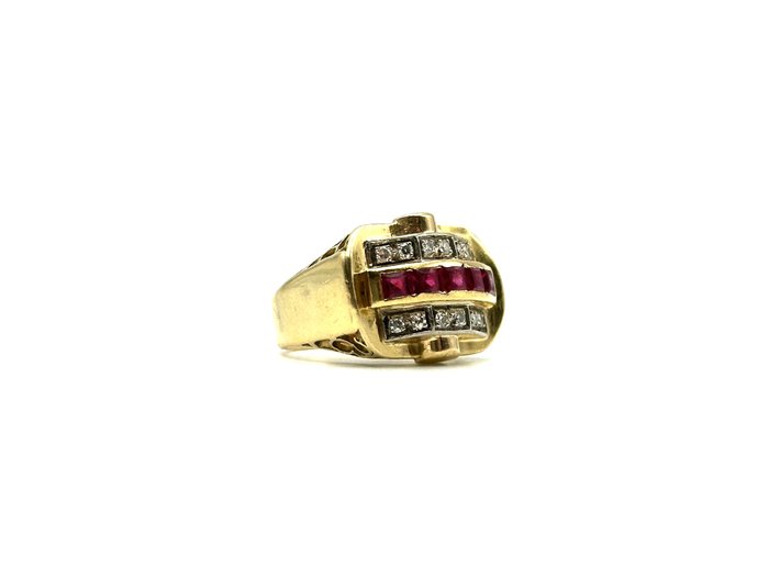 Ring - 18 kraat Gulguld -  0.25ct. tw. Rubin - Diamant