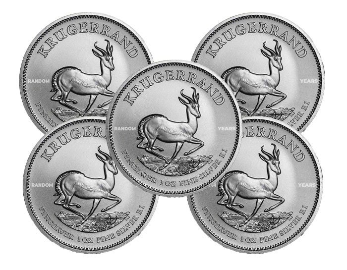 Sydafrika. 5 x 1 oz 1 Rand Silver Krugerrand Coin (Random Years)