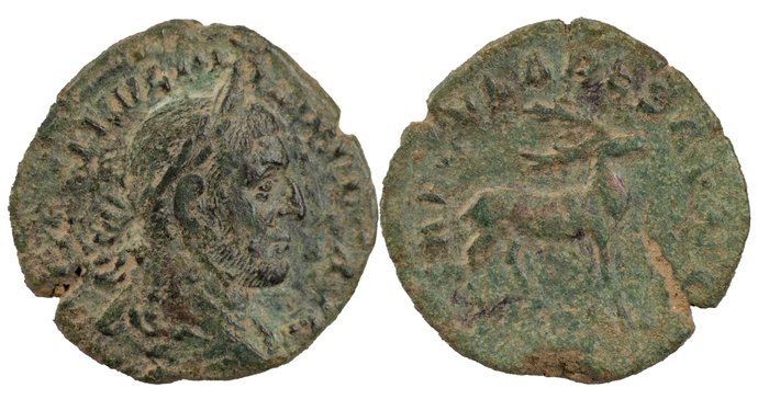 Romarriket. Philip I (AD 244-249). Sestertius Rome, AD 248 - Games of 1000th Anniversary of Rome issue - Stag  (Ingen mindstepris)