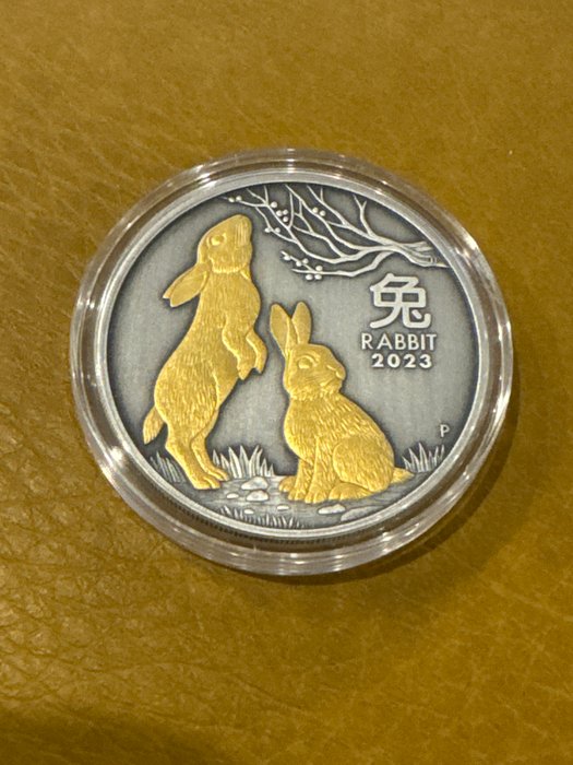 Australien. 1 Dollar 2023 Year of the Rabbit - Antique Finish Gold Gilded , 1 Oz (.999)  (Ingen mindstepris)