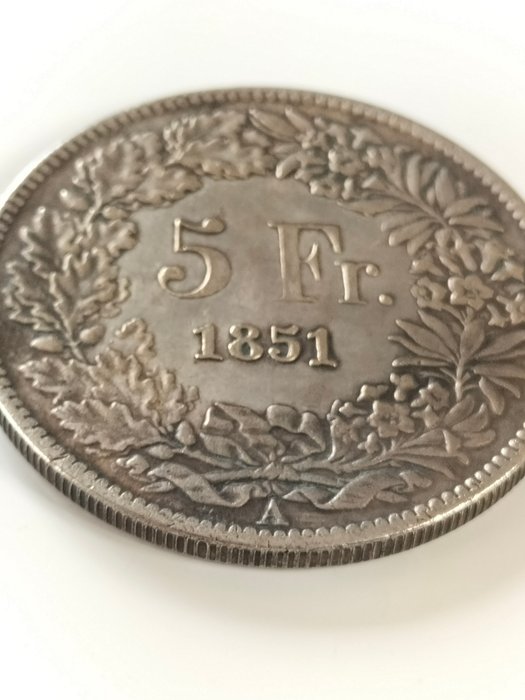 Schweiz. 5 Francs 1851.  (Ingen mindstepris)