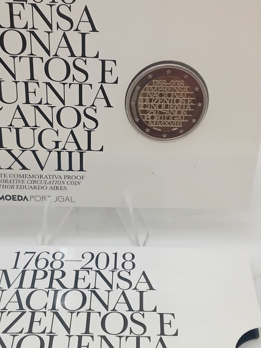 Portugal. 2 Euro 2018 "Imprensa Nacional 250 Anos" Proof + BU  (Ingen mindstepris)