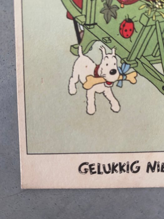 Dokument - Hergé - Carte festive n° 3 - Tintin conduit une brouette (version NL) - 1950