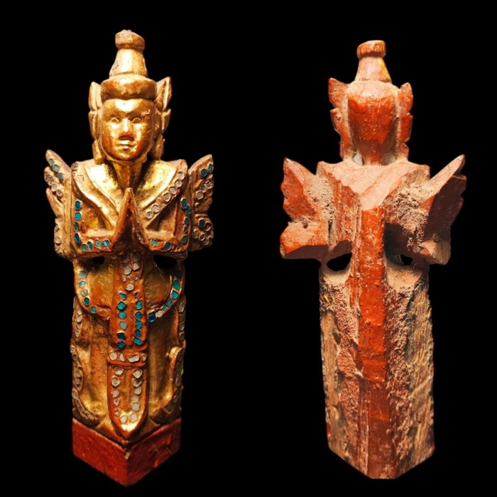 Burmesischer Engel mit Goldblatt belegt - buddhistische Figur - Skulptur - Thailand  (Ingen mindstepris)