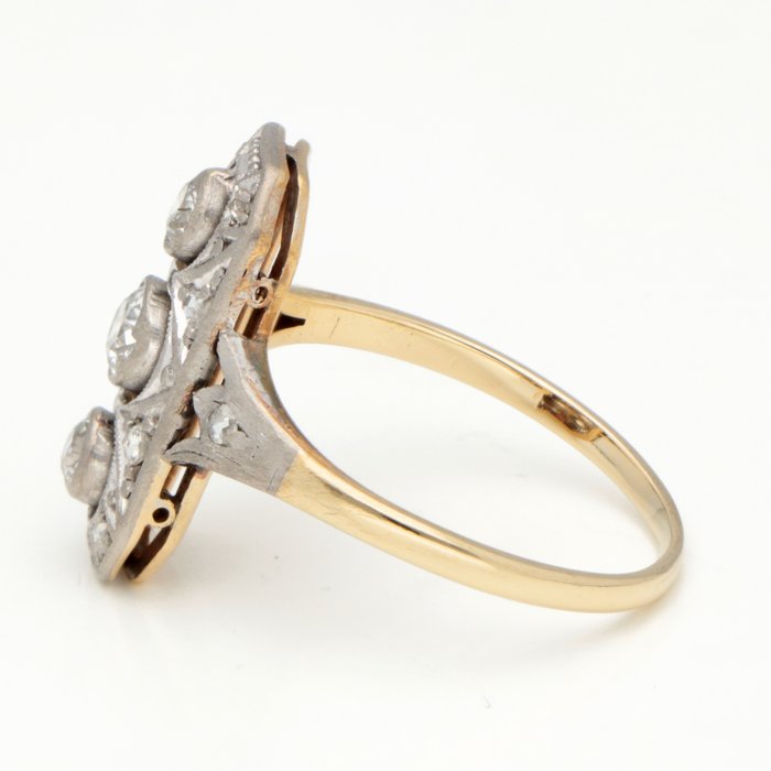 Ring - 14 karat Gulguld, Hvidguld Diamant (Natur)