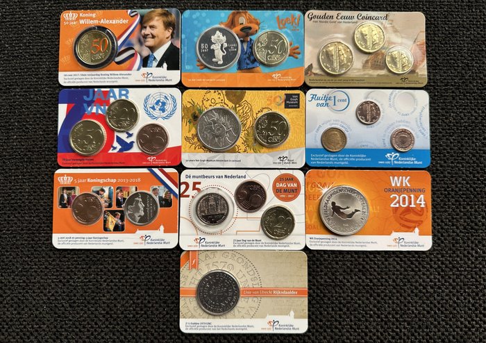 Holland. Diverse munten/penningen in coincard (10x)  (Ingen mindstepris)