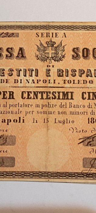 Italien. - 50 centesimi di Lire 1866 - Napoli Cassa Sociale di Prestiti e Risparmi - Gav. Boa. 06.1034.1