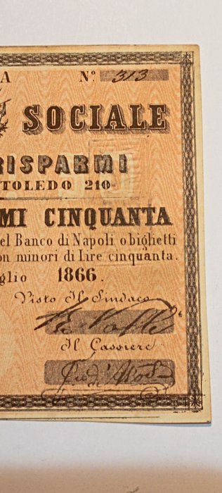 Italien. - 50 centesimi di Lire 1866 - Napoli Cassa Sociale di Prestiti e Risparmi - Gav. Boa. 06.1034.1